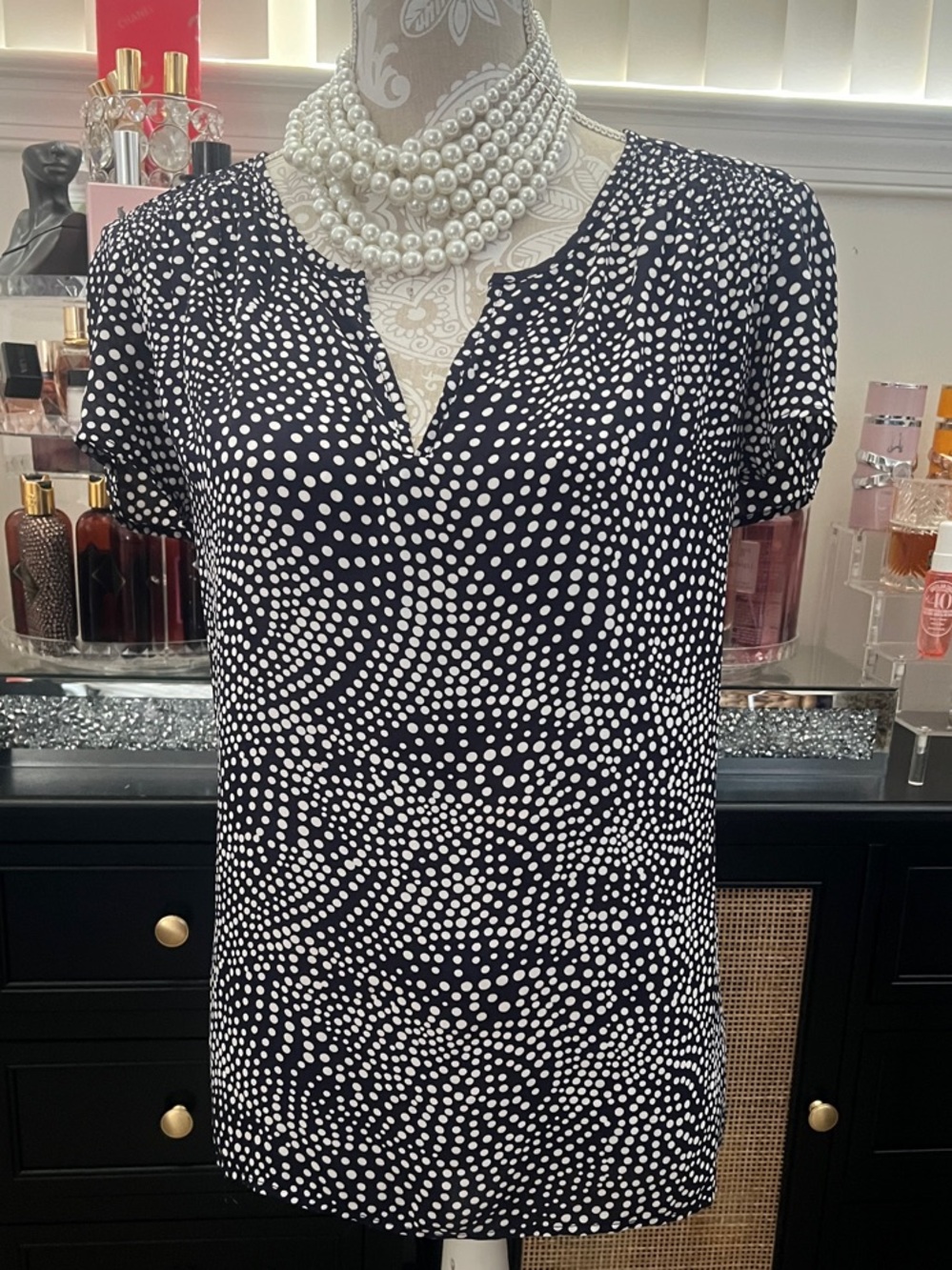Milano Navy and White Polka Dot Blouse